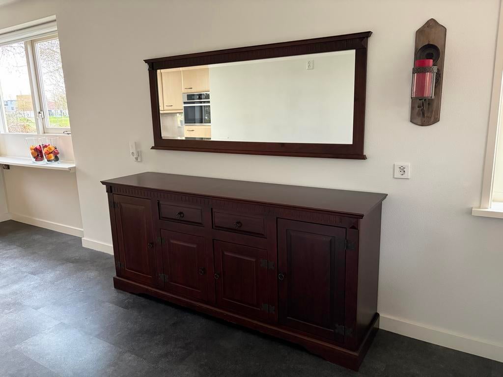 Dressoir met bijpassende spiegel, Huis en Inrichting, Kasten | Dressoirs, Gebruikt, 150 tot 200 cm, 25 tot 50 cm, Met lade(s)