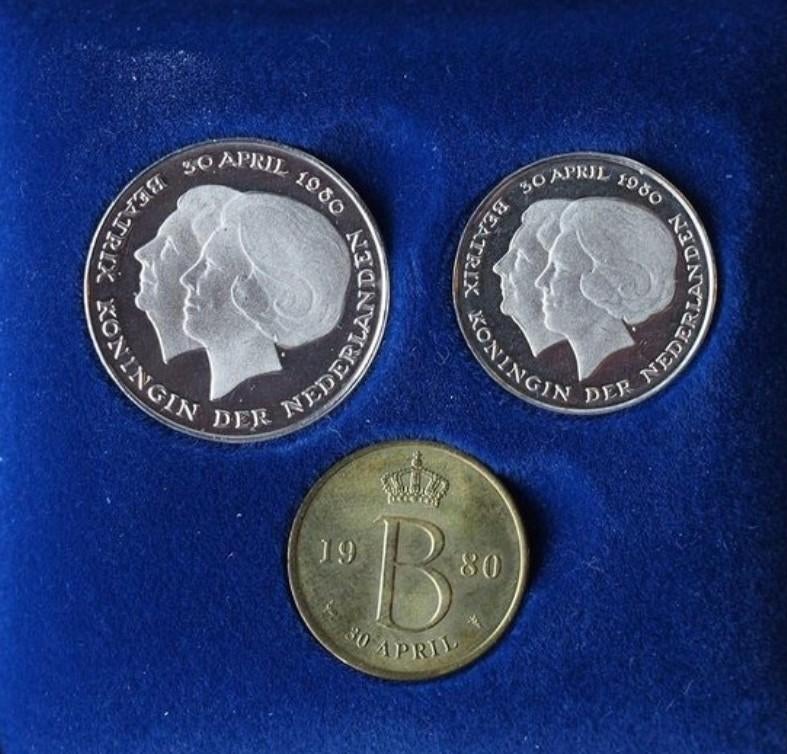 Troonafstand herdenkingsmunt 30 april 1980, Ophalen of Verzenden, Koningin Beatrix, Setje