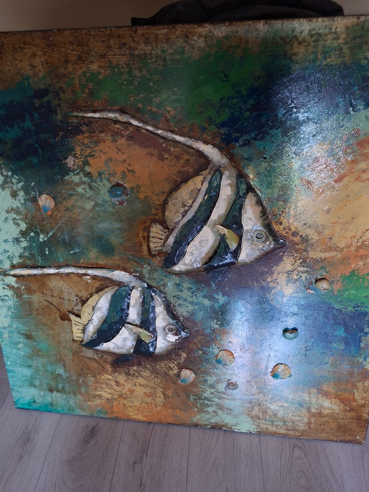 3d schilderij metaal vissen, Ophalen