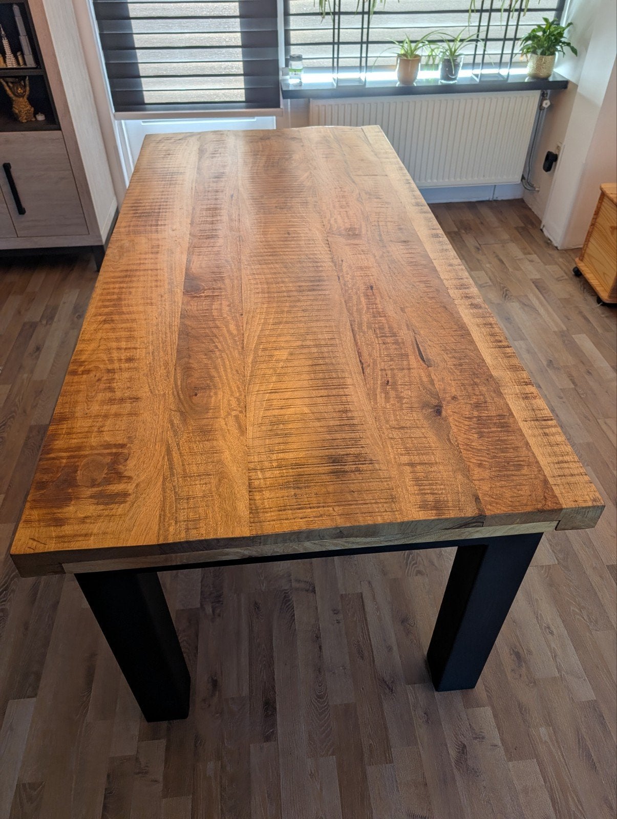 Industriële Eettafel 190x90cm met Metalen U-poten, Huis en Inrichting, Gebruikt, 50 tot 100 cm, Vijf personen of meer, 150 tot 200 cm