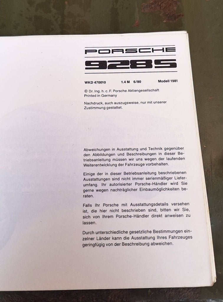 Duitstalige instructieboekje Porsche 928S 1981, mint staat!, Ophalen of Verzenden