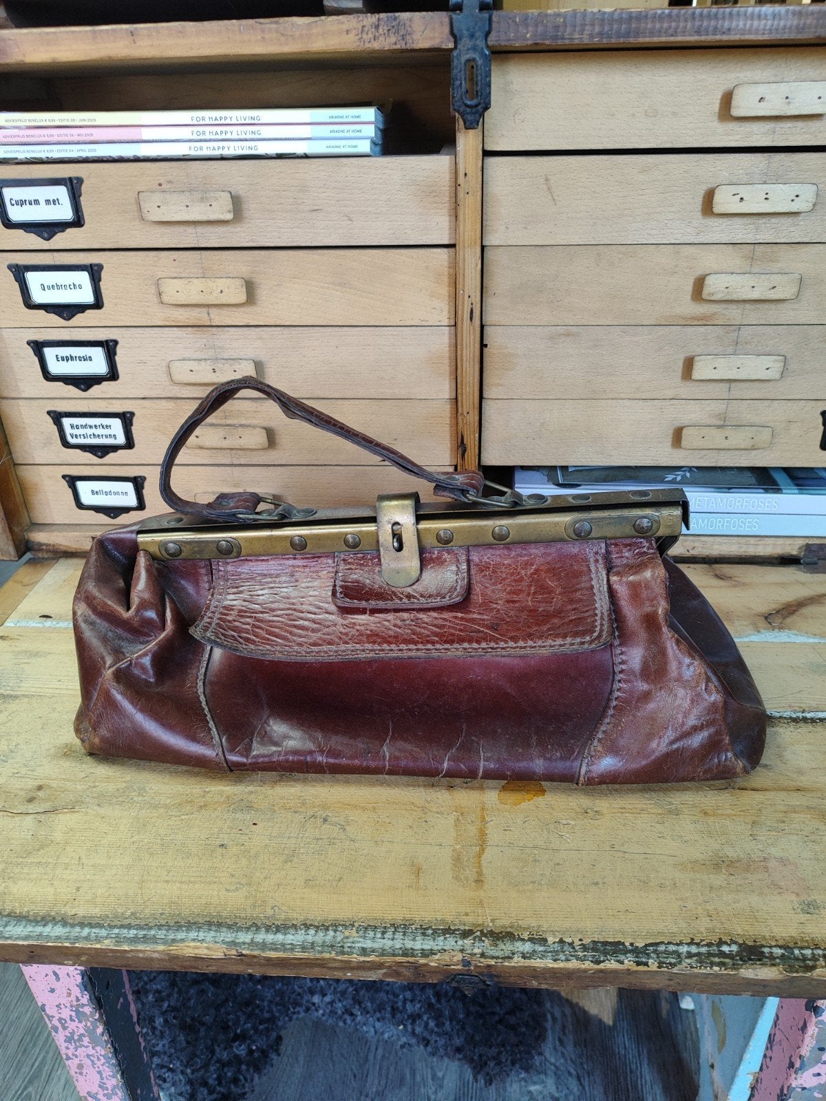 antieke brocante leren dokterstas, Ophalen of Verzenden