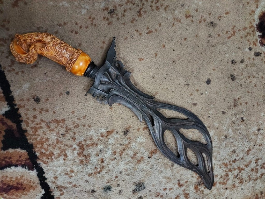 Kunstzinnige Keris Bethok Pamor Ngulit Semangka SUT94, Verzenden, Overige materialen, Indonesië, Meerkleurig