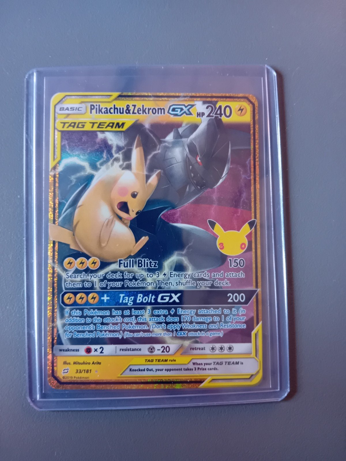 Pikachu & Zekrom GX Tag Team Pokémon Kaart 33/181, Hobby en Vrije tijd, Ophalen of Verzenden, Zo goed als nieuw, Losse kaart