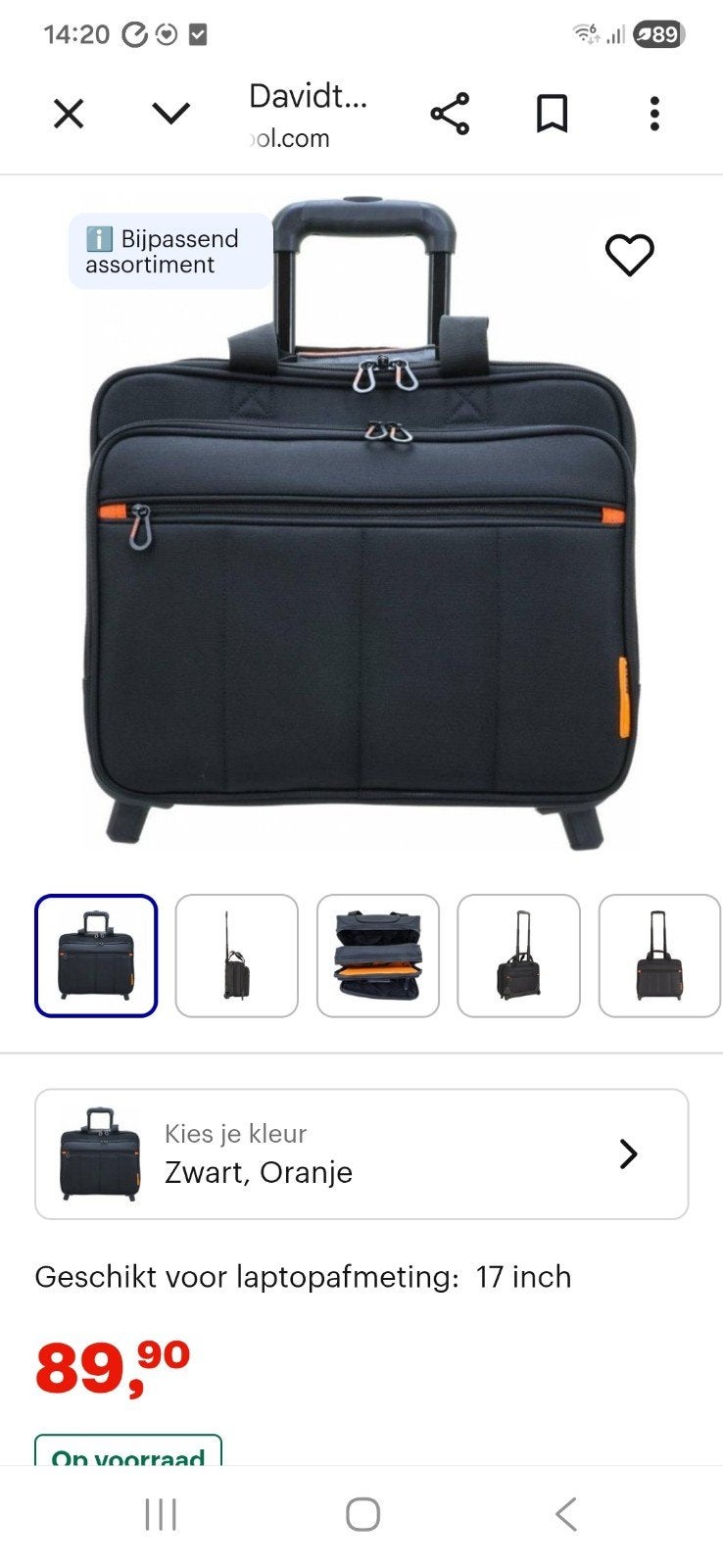 davidts busines trolley /Laptoptas op wielen - Zwart met ora, Sieraden, Tassen en Uiterlijk, Tassen | Reistassen en Weekendtassen