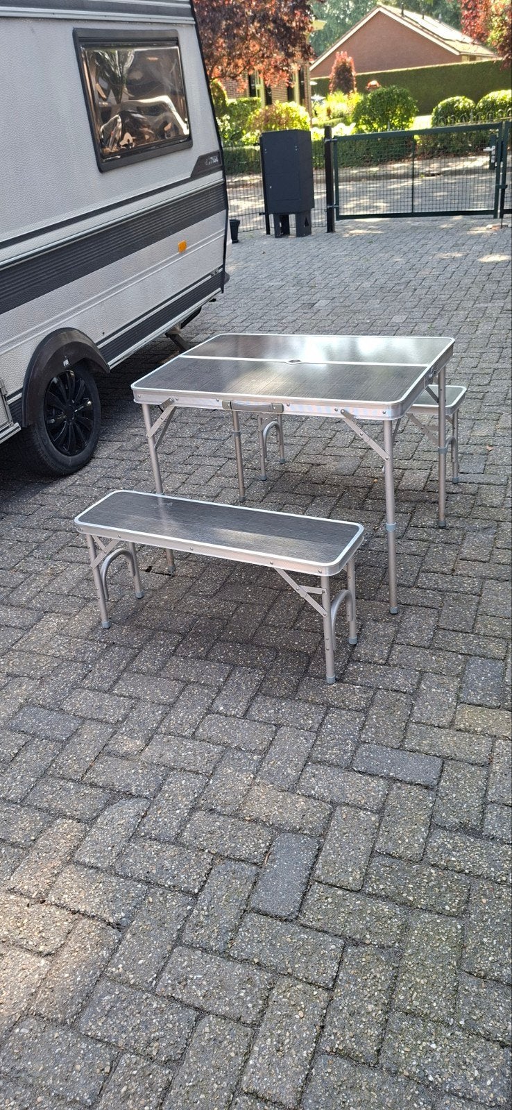 Compacte opvouwbare picknickset - tafel met 2 bankjes, Ophalen, Zo goed als nieuw, Campingtafel