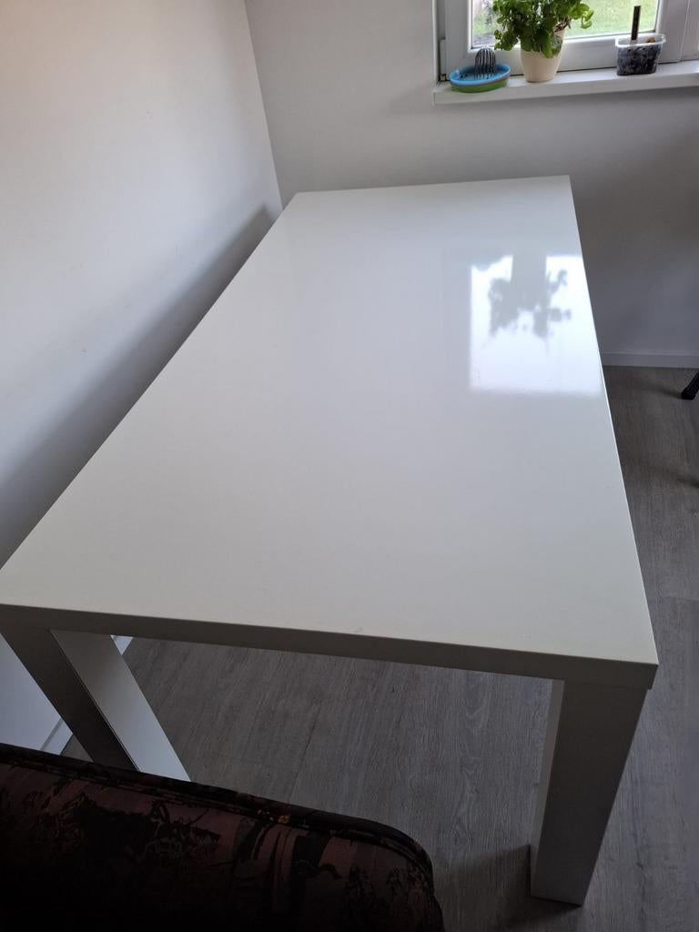 Hoogglans witte eettafel voor 6 personen Ikea, Ophalen, Kunststof, 50 tot 100 cm, Zo goed als nieuw