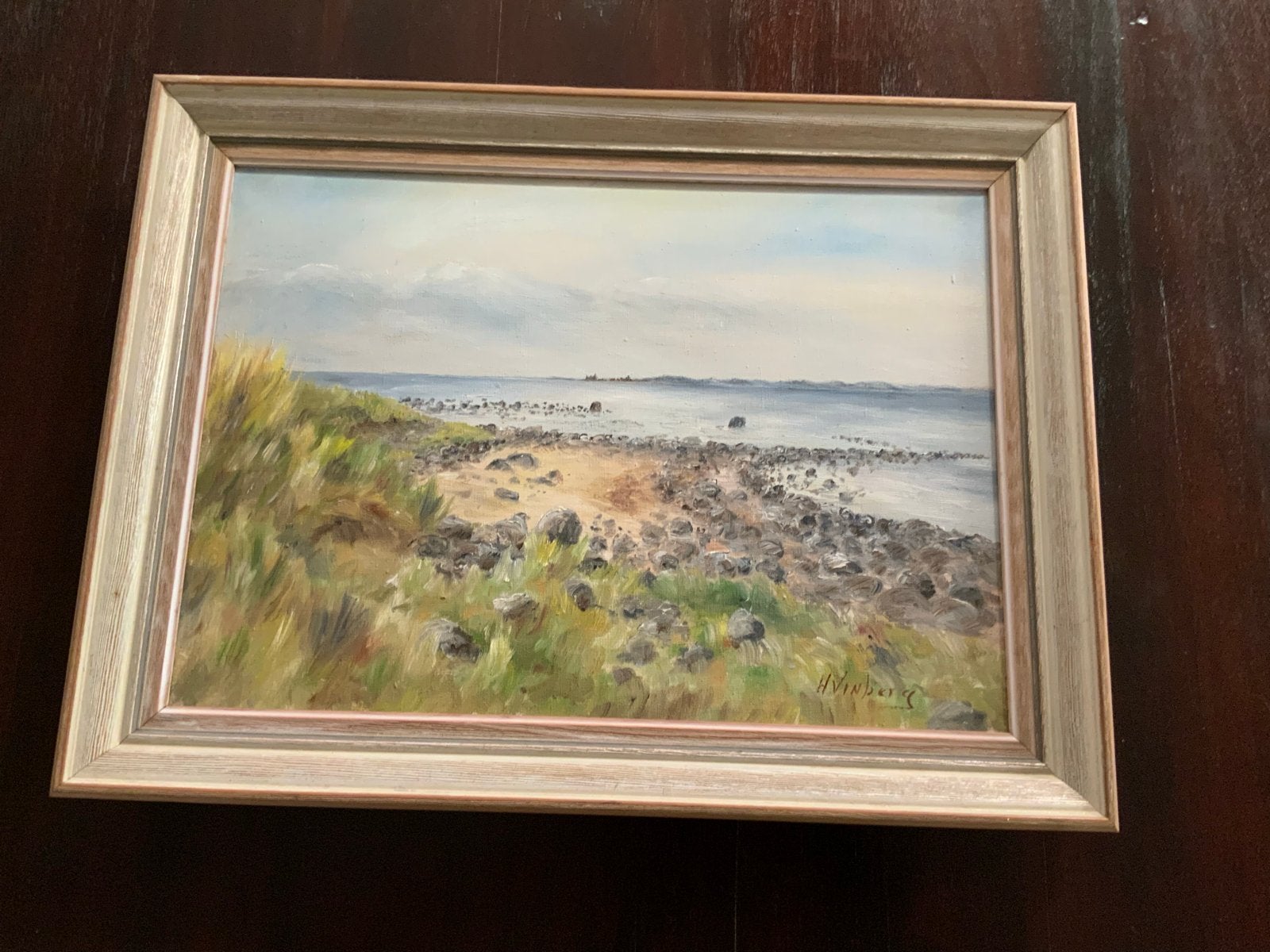 Schilderij H. Vinberg: Kustlandschap met rotsen, Antiek en Kunst, Kunst | Schilderijen | Klassiek, Ophalen, Maritiem / water, Doek