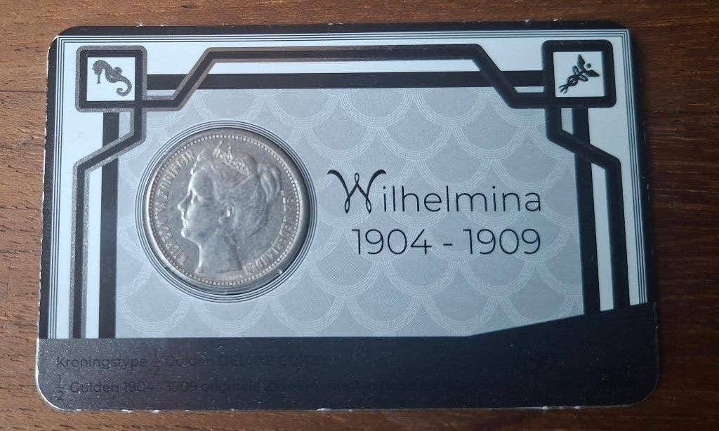 Coincard 1/2 gulden Deluxe Wilhelmina 1908 Prachtig !!, Ophalen of Verzenden, Koningin Wilhelmina, ½ gulden, Zilver