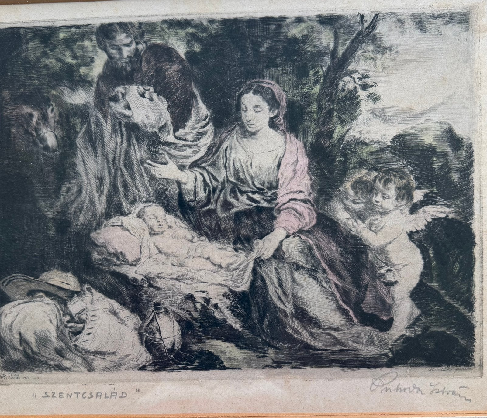 Istovan Prihoda - de Heilige Familie, Ingelijst, Ets, Ophalen of Verzenden, 1900 - 1949