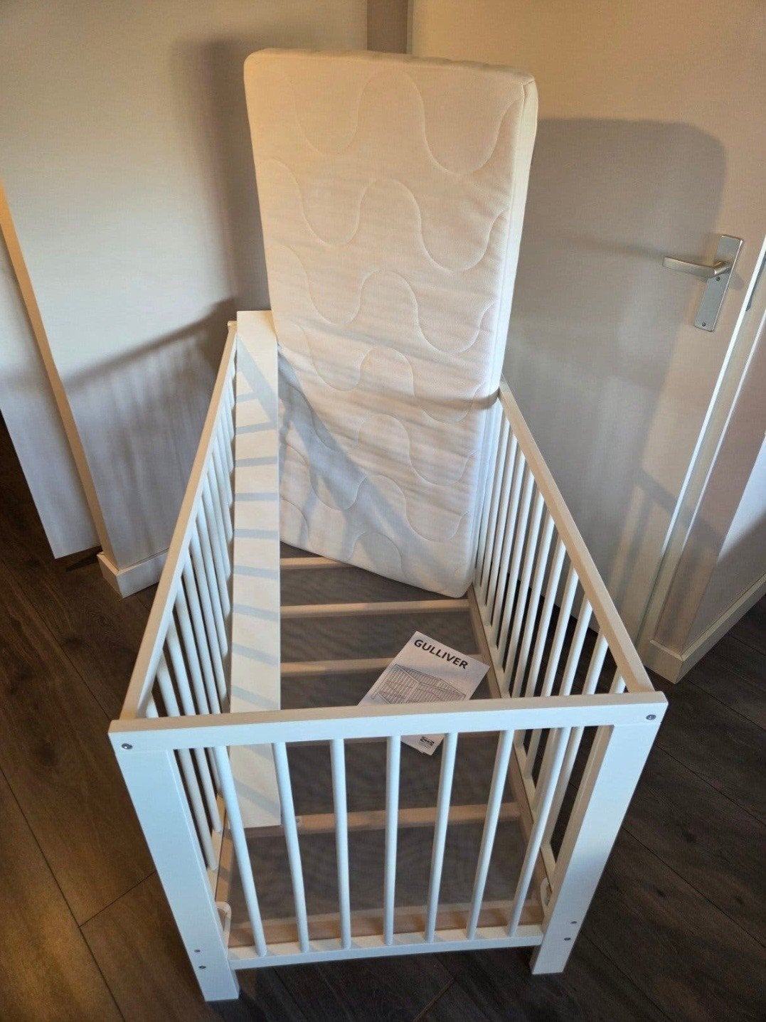 Ikea Gulliver Ledikant met Matras - Wit, Ophalen, Wit, 190 cm of minder, Hout