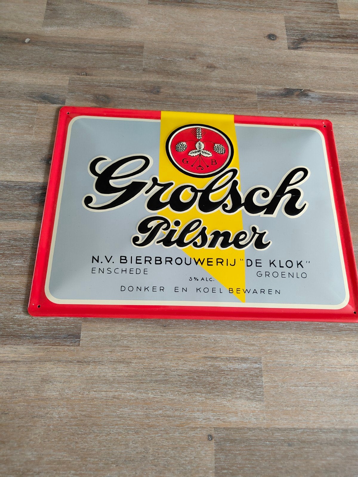 Vintage Grolsch Pilsner Reclamebord -, Ophalen of Verzenden