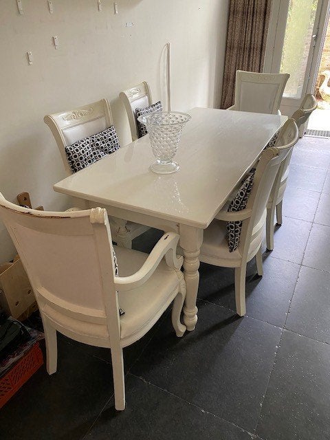 Witte 6 persoons eetkamer tafel, Ophalen, Gebruikt, Klassiek, 50 tot 100 cm
