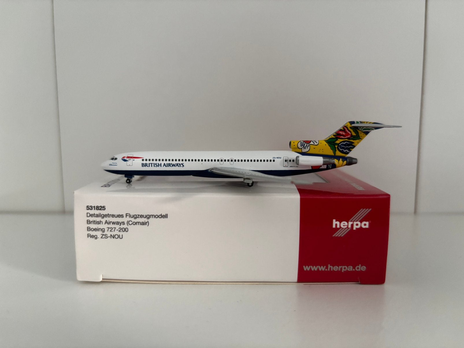 Herpa 531825 British Airways (Comair) Boeing 727-200 1:500, Ophalen of Verzenden, Zo goed als nieuw, Schaalmodel
