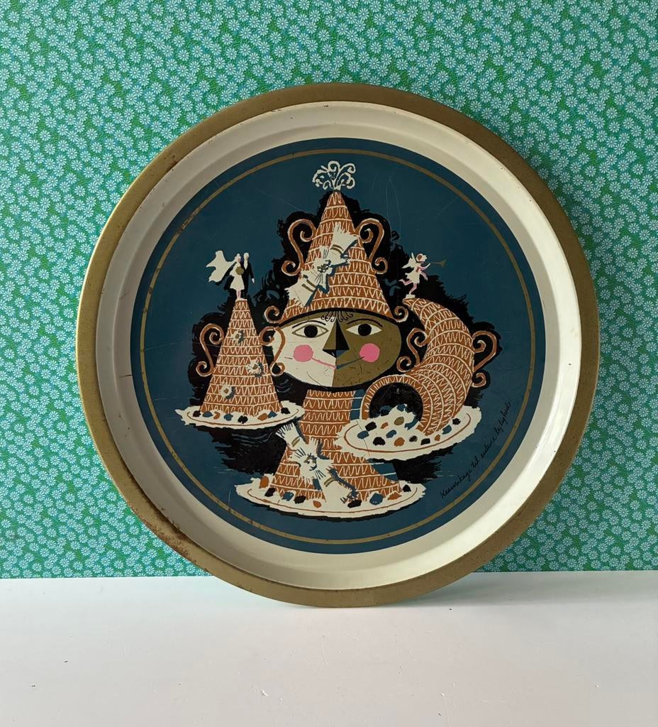 Vintage 70’s Bjørn Wiinblad dienblad Denmark, Huis en Inrichting, Gebruikt, Rond, Ophalen of Verzenden, Nvt
