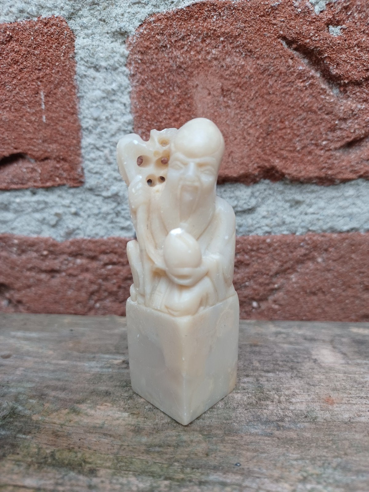 Oud Chinees beeldje Shou Xing god van de lange levensduur, Minder dan 20 cm, Ophalen of Verzenden, Handgemaakt, Steen of Keramiek