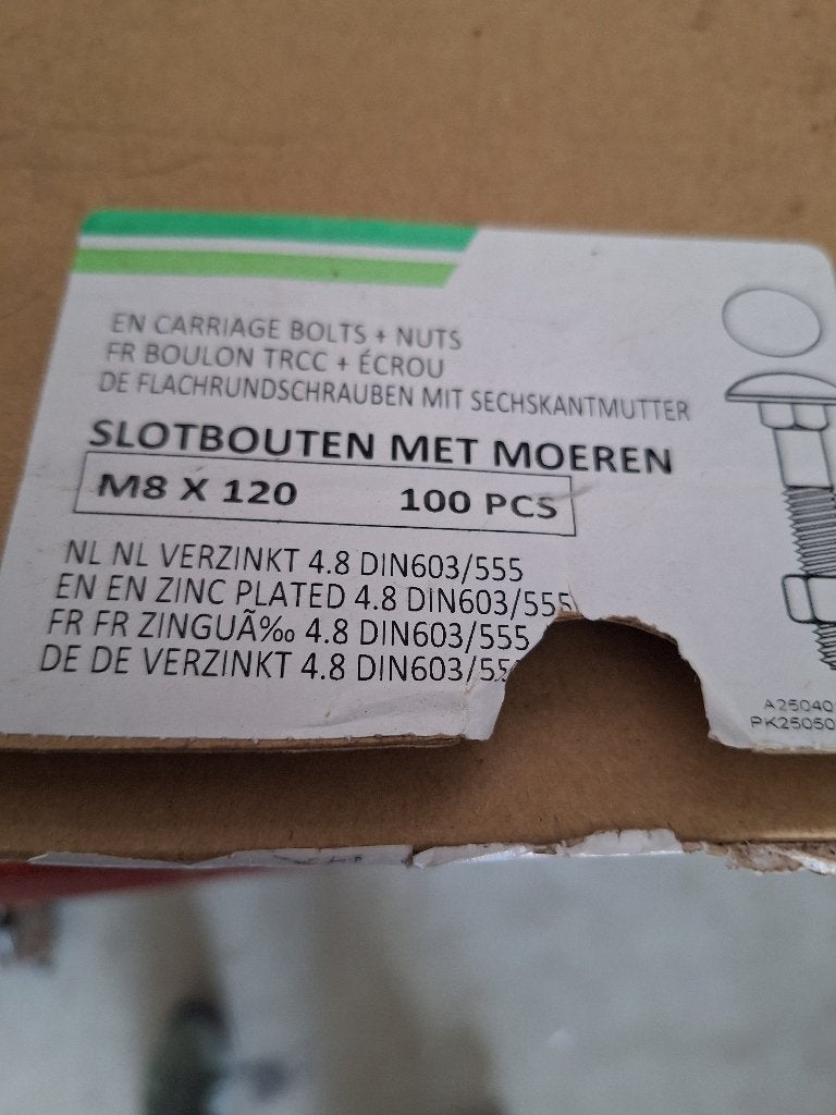 slotbouten met moer en ring M8 X 120, Ophalen of Verzenden, Nieuw, 100 tot 250 mm, Bouten of Moeren