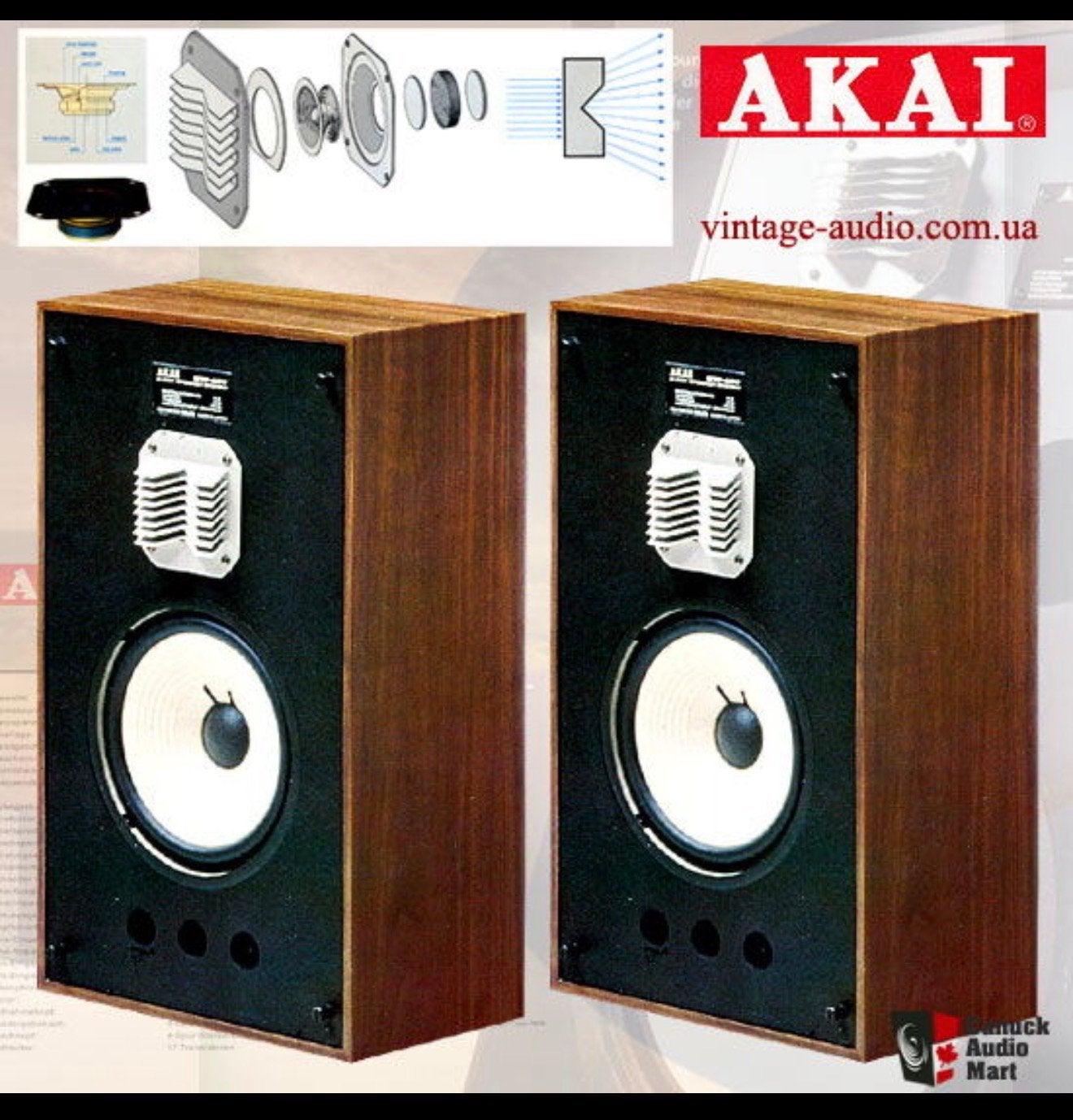1965 set Akai SW-127 Single 2 Way Speaker Speakers vintage, Overige merken, Nieuw, Ophalen of Verzenden, H