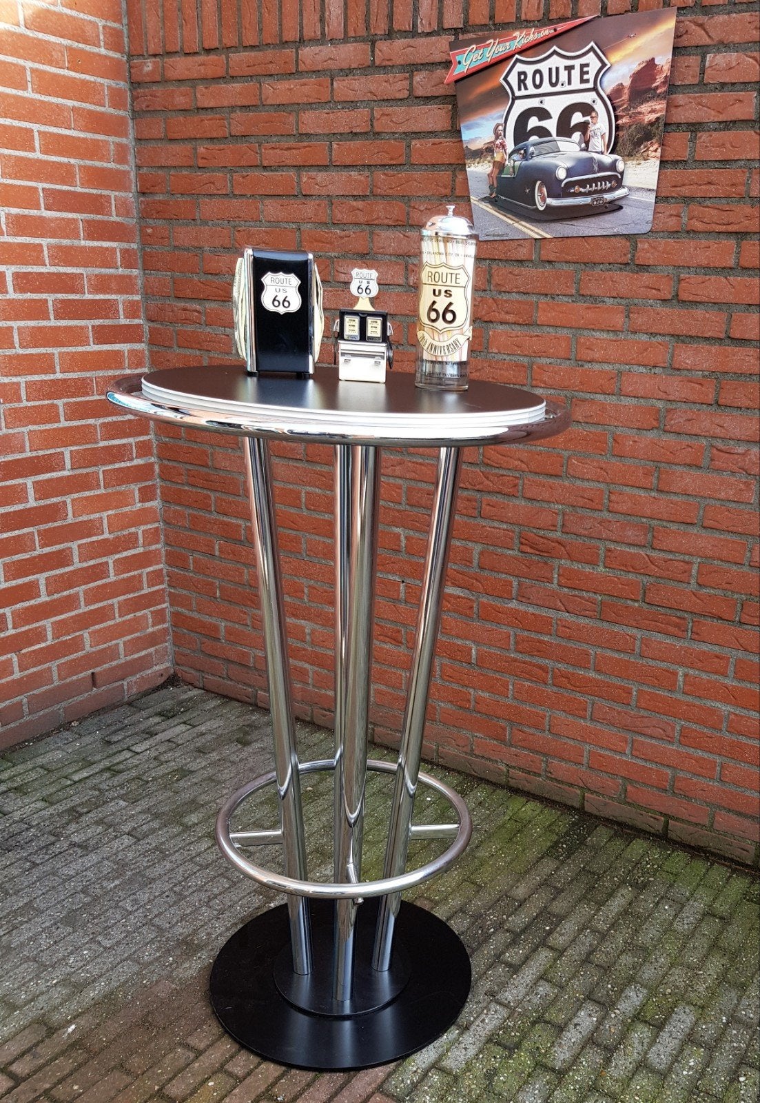 FIFTIES SIXTIES ZWARE BARTAFEL MET AMERIKAANSE BARKRUKKEN, Ophalen, 60 tot 90 cm, Met voetsteun, Zo goed als nieuw