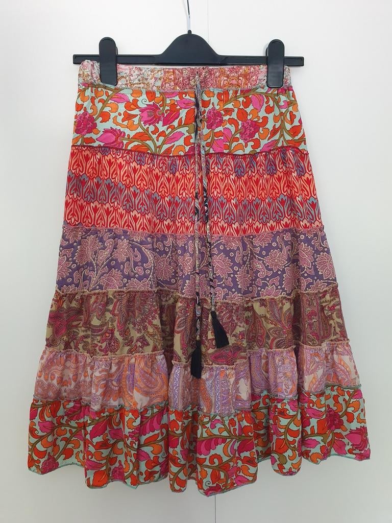 Boho style , hippie rok, zomerse kleurtjes, zijde, maat S-M., Ophalen of Verzenden, Zo goed als nieuw, Roze, Maat 36 (S)