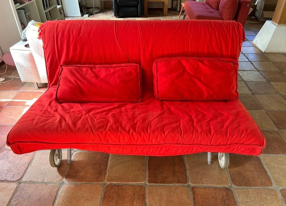 PS IKEA slaapbank, rood, tweepersoons, Ophalen, Gebruikt, Tweepersoons, 140 cm