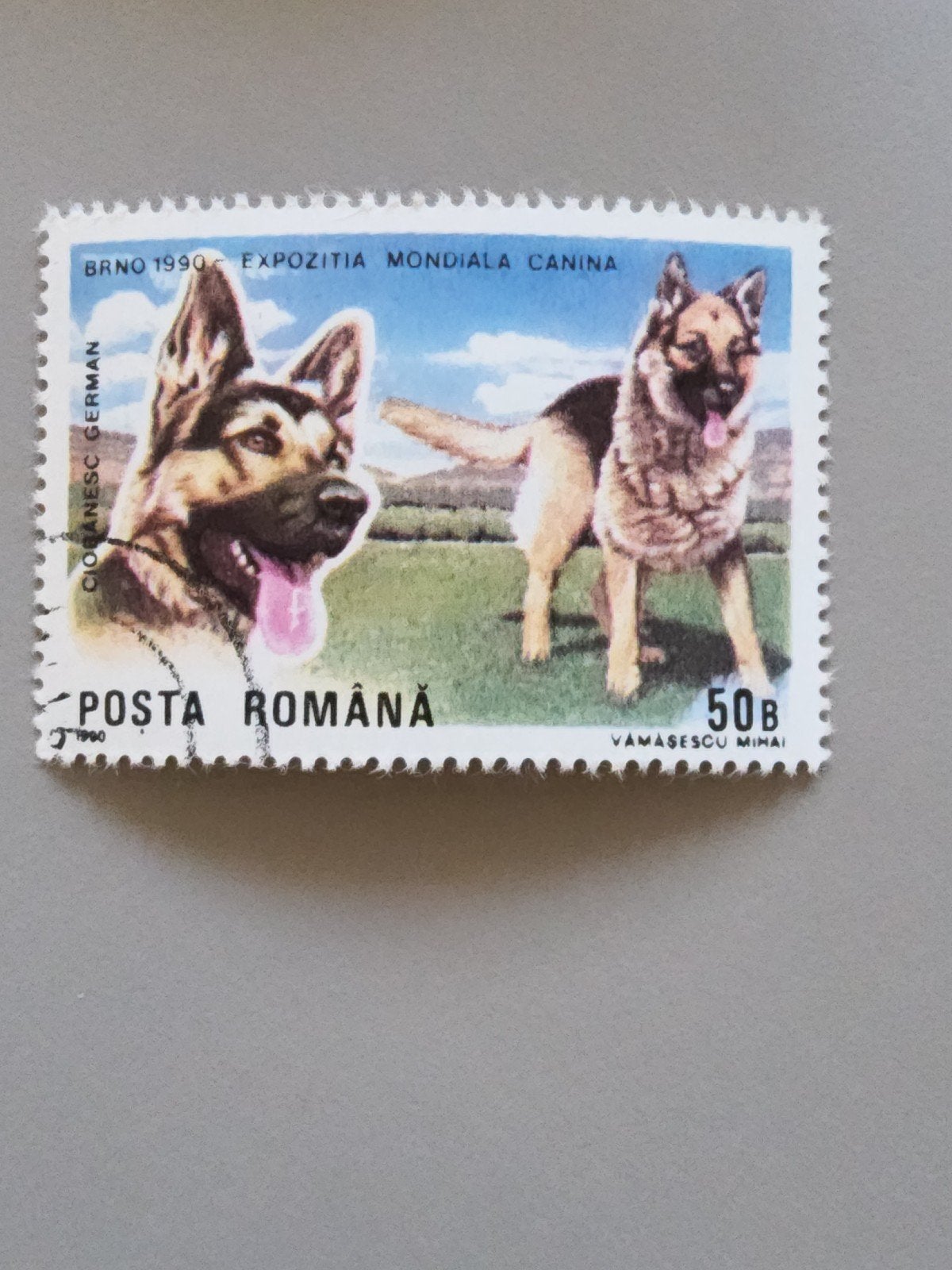 Roemeense postzegel 1990 - Duitse Herdershonden, Verzenden, Gestempeld, Dier of Natuur