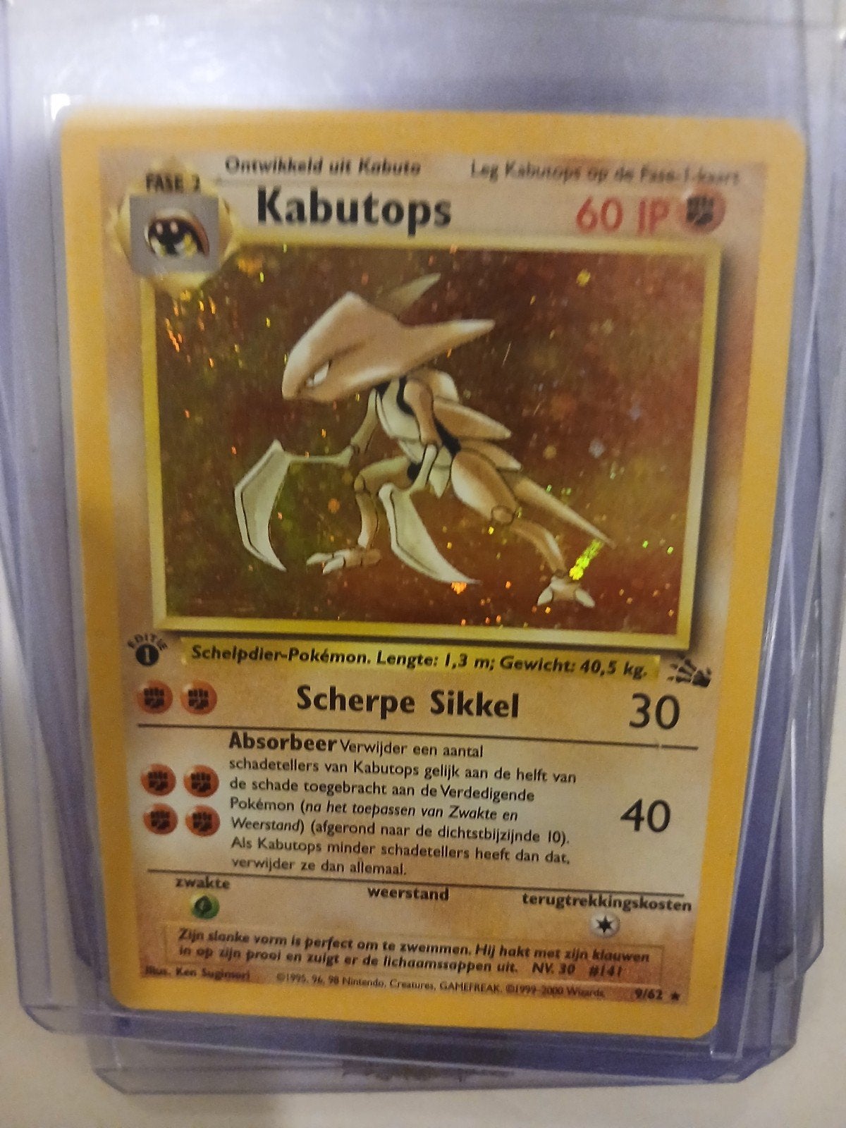 1st Edition Kabutops Holo Fossil Pokémon Kaart, Verzenden, Zo goed als nieuw, Losse kaart, Foil