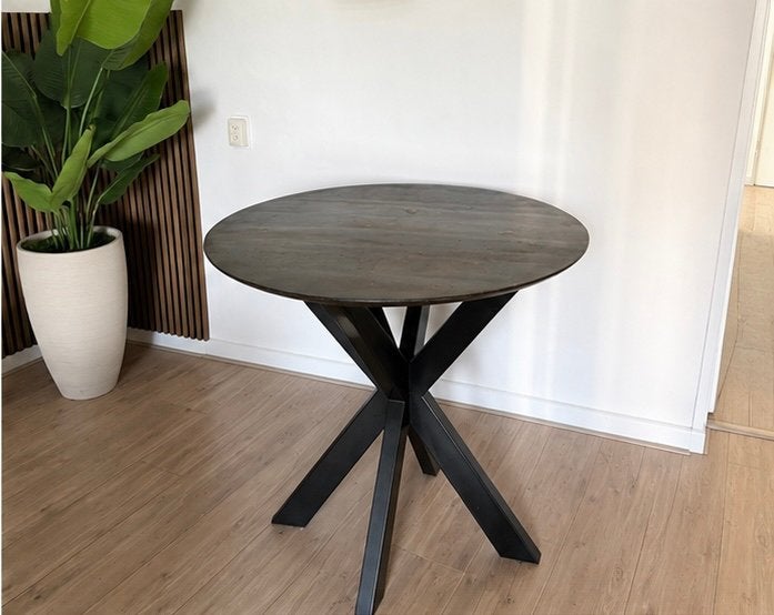 Houten bartafel met metalen onderstel, Ophalen, Zo goed als nieuw, Metaal, 90 cm of meer