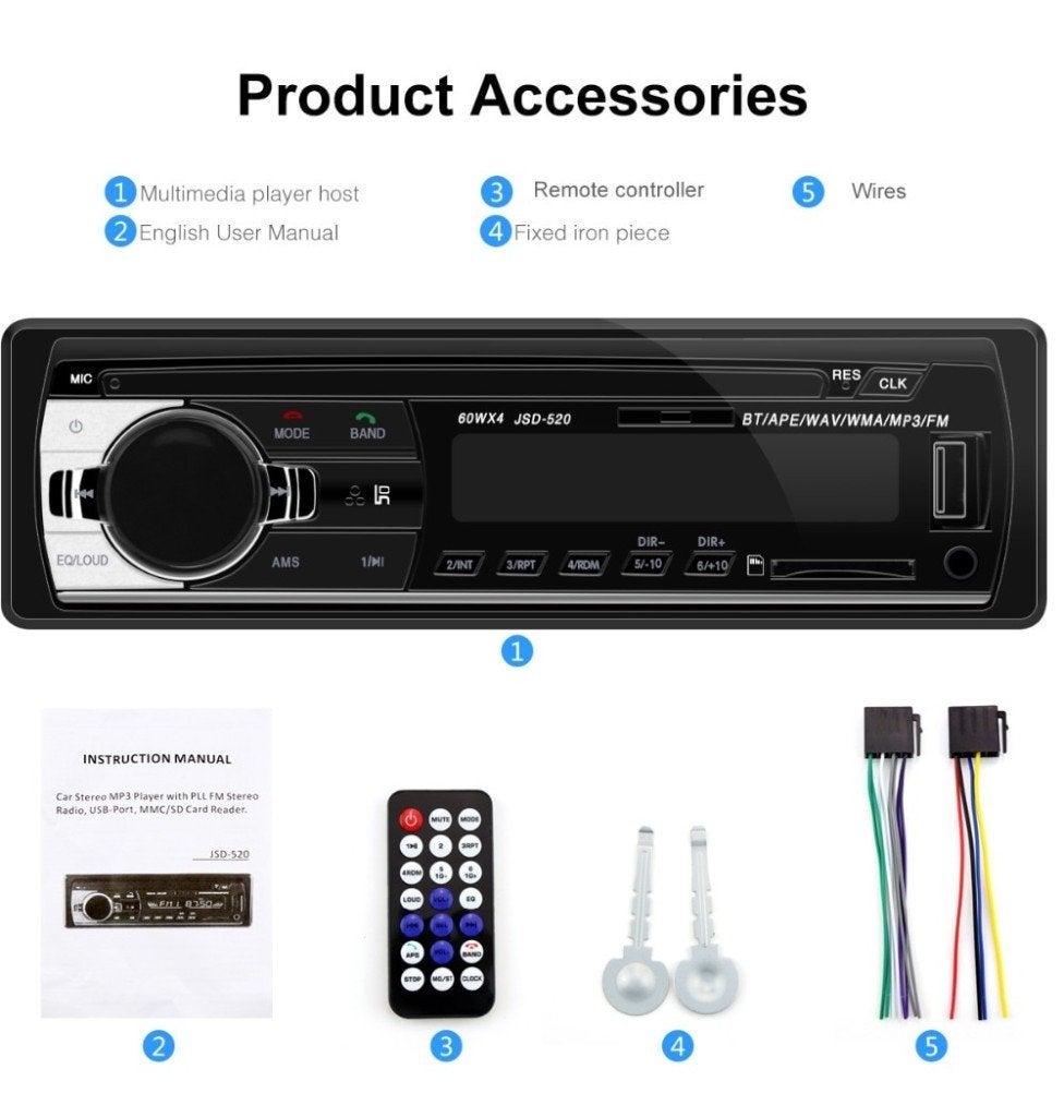 Auto radio met USB, SD kaart lezer, bluetooth, handsfree, Ophalen of Verzenden, Nieuw