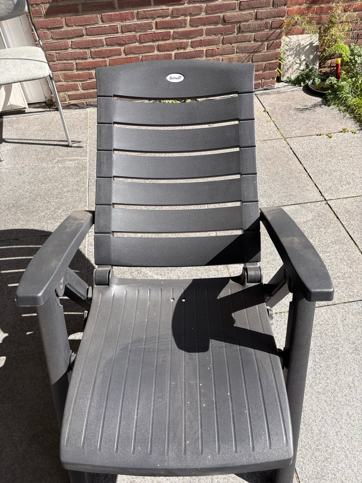 Verstelbare tuinstoel van kunststof - Donkergrijs hartmann, Tuin en Terras, Tuinstoelen, Ophalen, Gebruikt, Kunststof, Verstelbaar