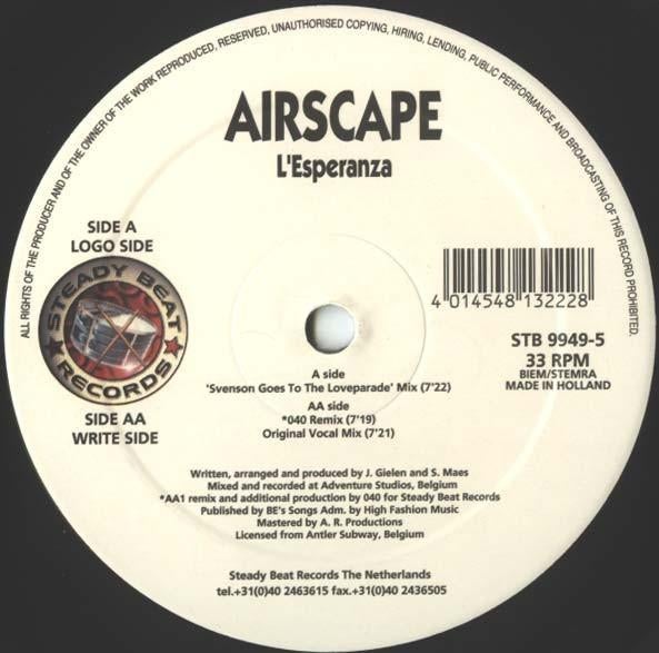 Airscape – L'Esperanza 1999 Trance, 12" Maxi, Gebruikt, 1990 - 1999, Originele persing, Maxi-single