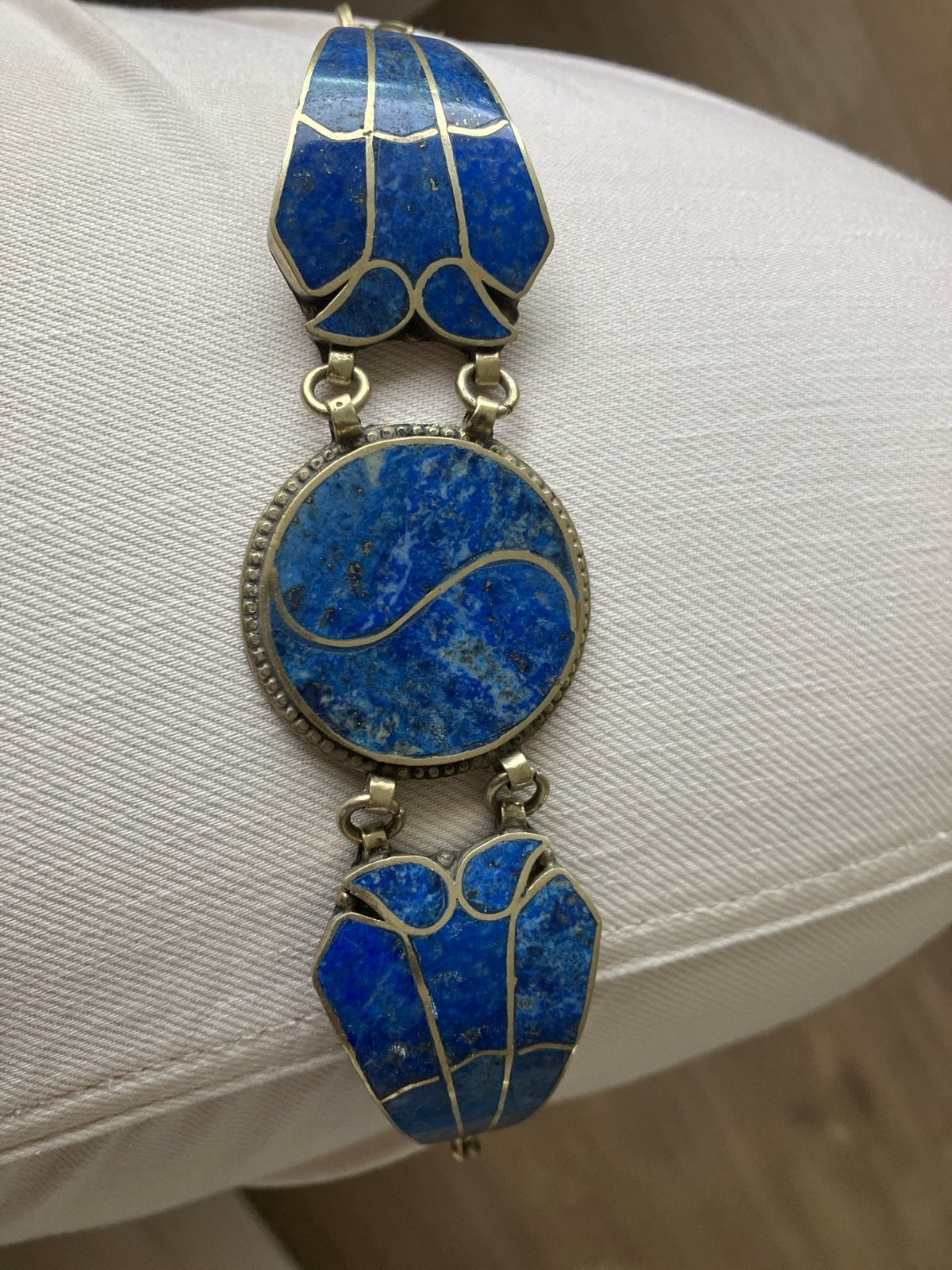 Lapis Lazuli Armband met Yin Yang Design, Overige materialen, Gebruikt, Blauw, Ophalen of Verzenden