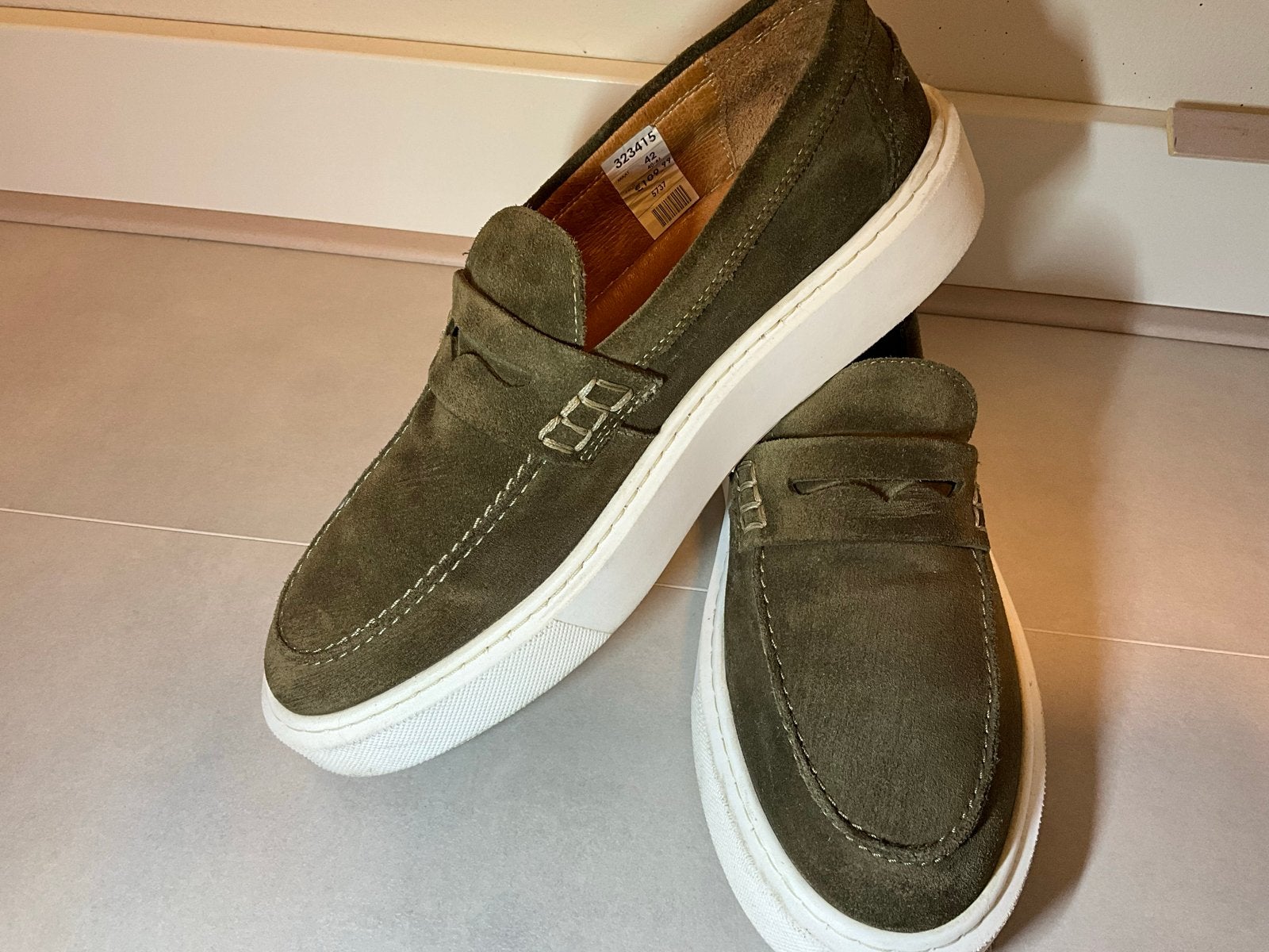 Groene Leren Instappers Maat 42 - Zo Goed Als Nieuw, Loafers, Overige kleuren, Ophalen of Verzenden, Zo goed als nieuw