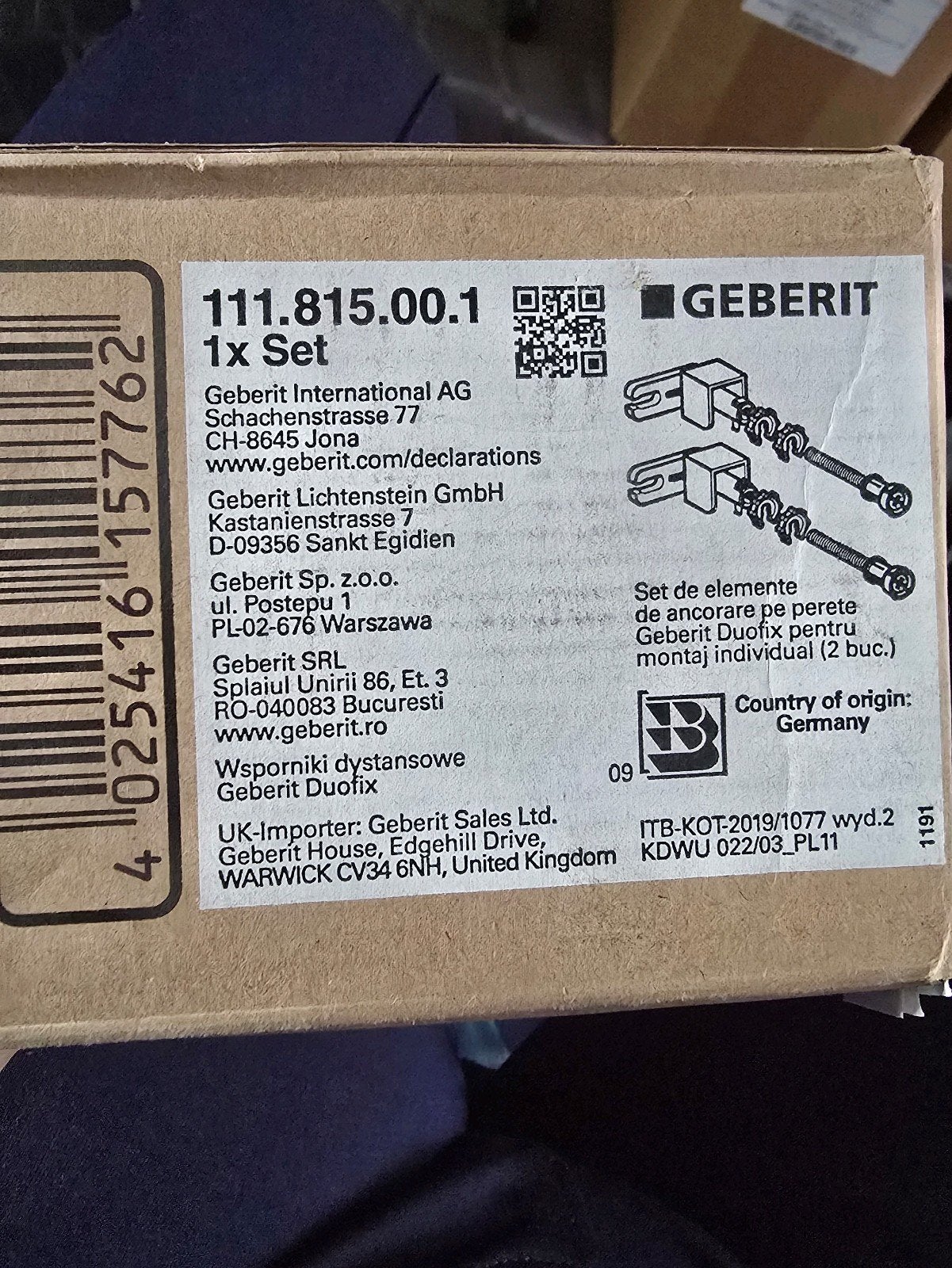 Geberit Duofix set wandankers, Ophalen of Verzenden, Nieuw, Toilet