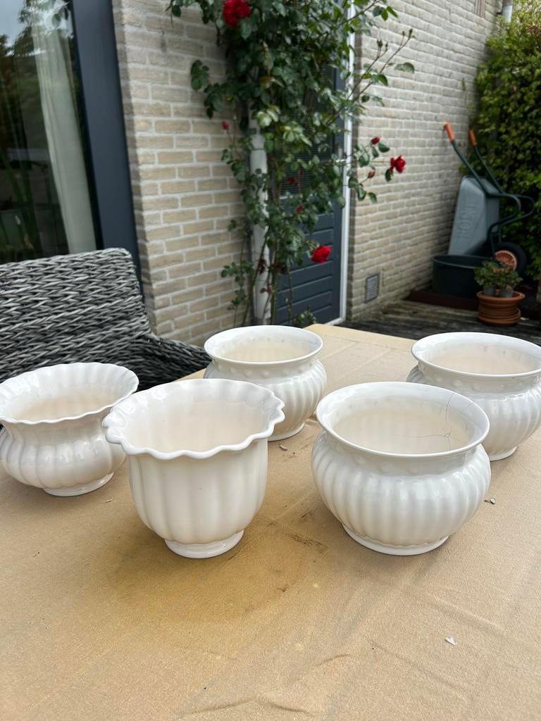 Delfts witte bloempotten, Tuin en Terras, Bloempotten, Gebruikt, Rond, Binnen, Ophalen of Verzenden