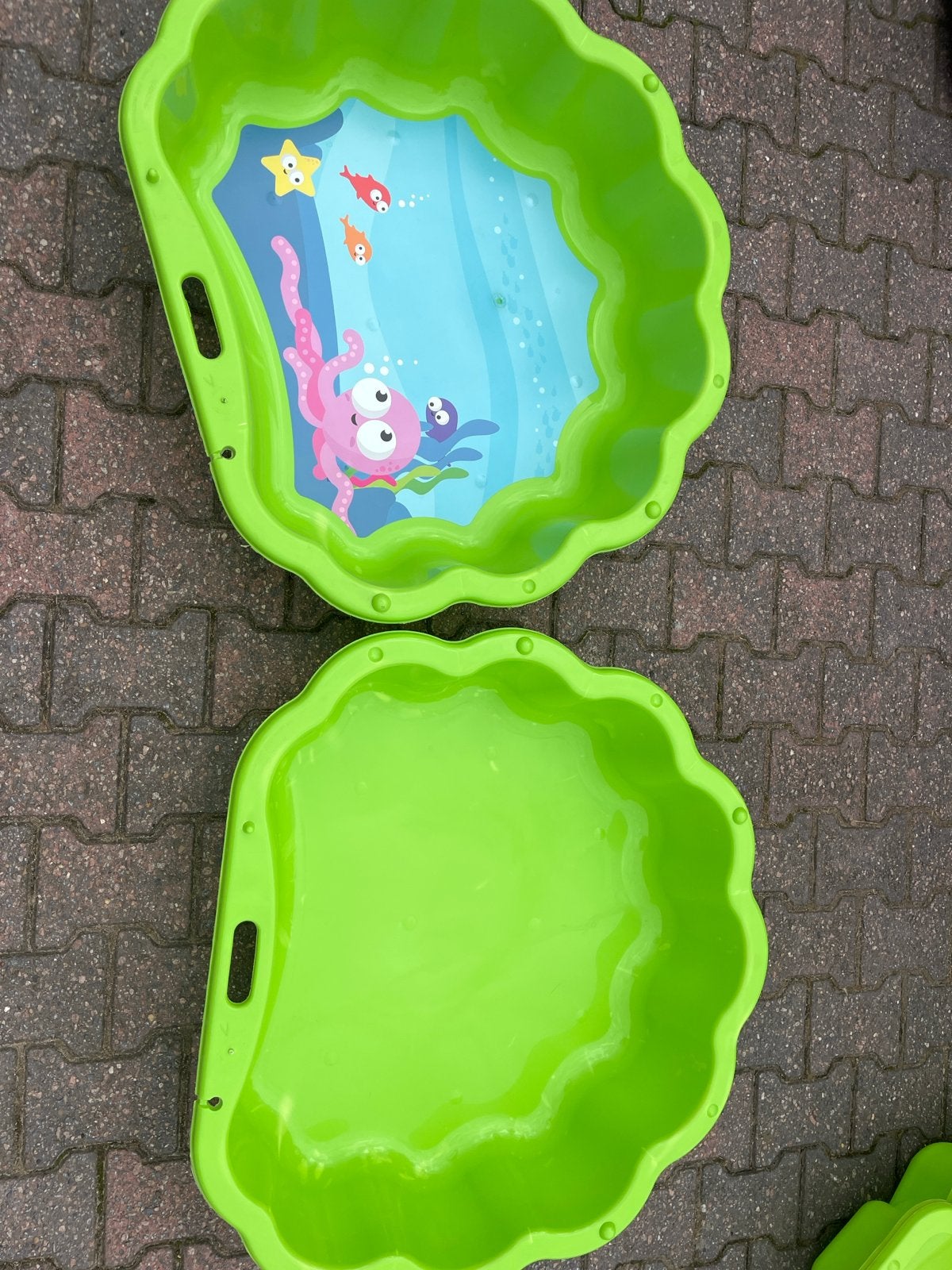 Schelp zandbak/zwembad groen met deksel, stapelbaar, Kinderen en Baby's, Speelgoed | Buiten | Zandbakken, Ophalen, Gebruikt