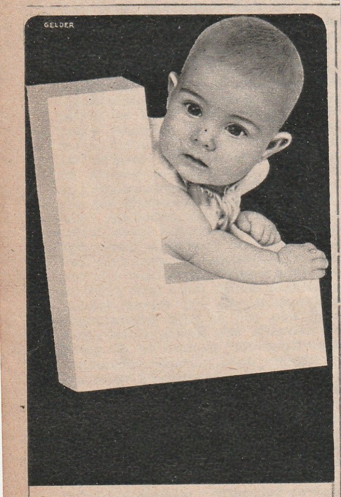 retro reclame 1946 Zwitsal poederbus baby de L, Verzamelen, Retro, Verzenden, Overige typen