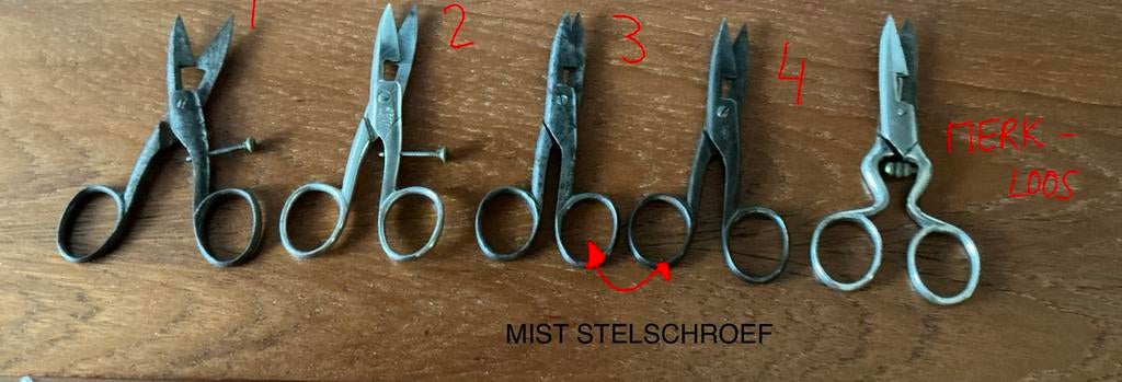 5 Antieke/Vintage Knoopsgat+2 stofscharenScharen - Duitsland, Verzenden
