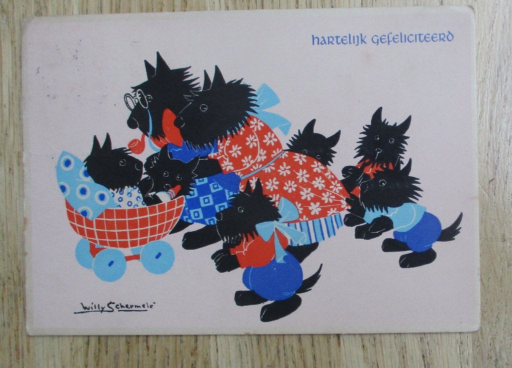 BB 103 vintage kinderkaart Willy Schermele hondjesserie, Verzamelen, Ophalen of Verzenden, 1940 tot 1960, Kinderen