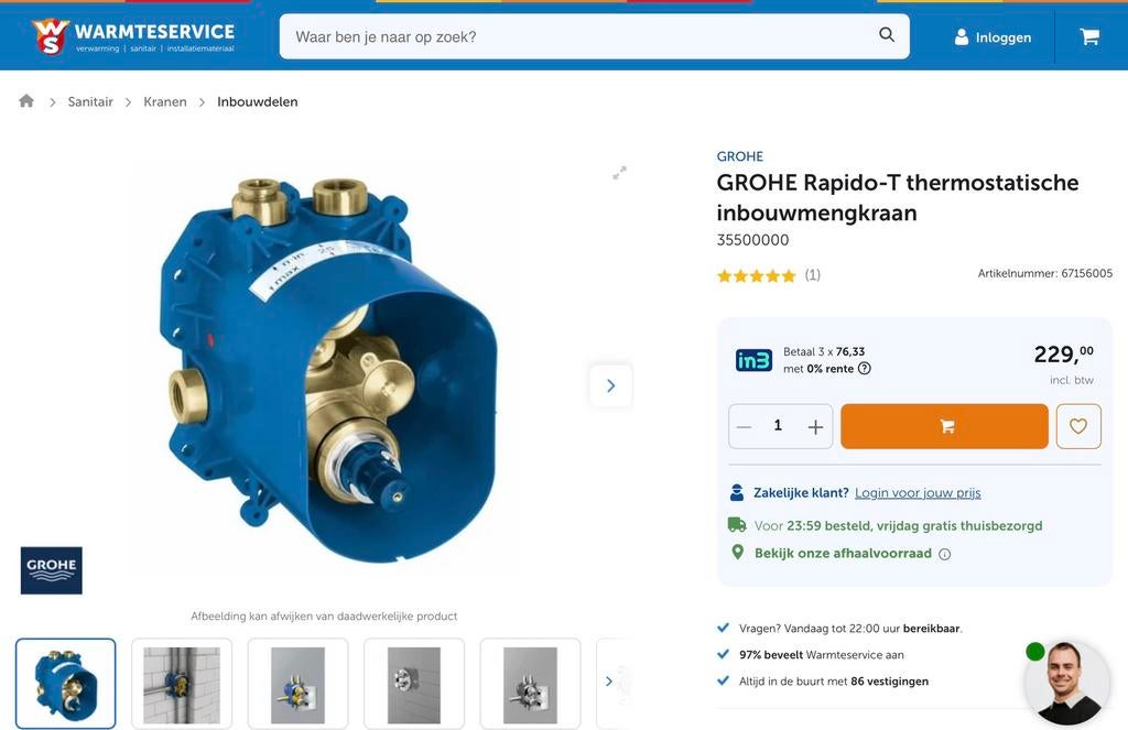 GROHE Rapido-T thermostatische inbouwmengkraan 35500000, Ophalen, Nieuw, Douche