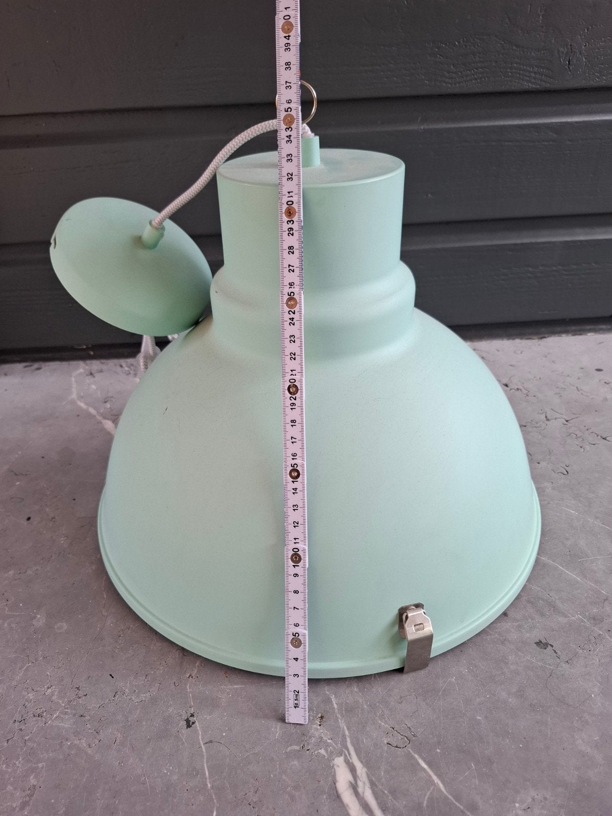 Grote mintgroene industriële hanglamp, Ophalen, Gebruikt, E27 (groot), Industrieel, Vintage, Modern