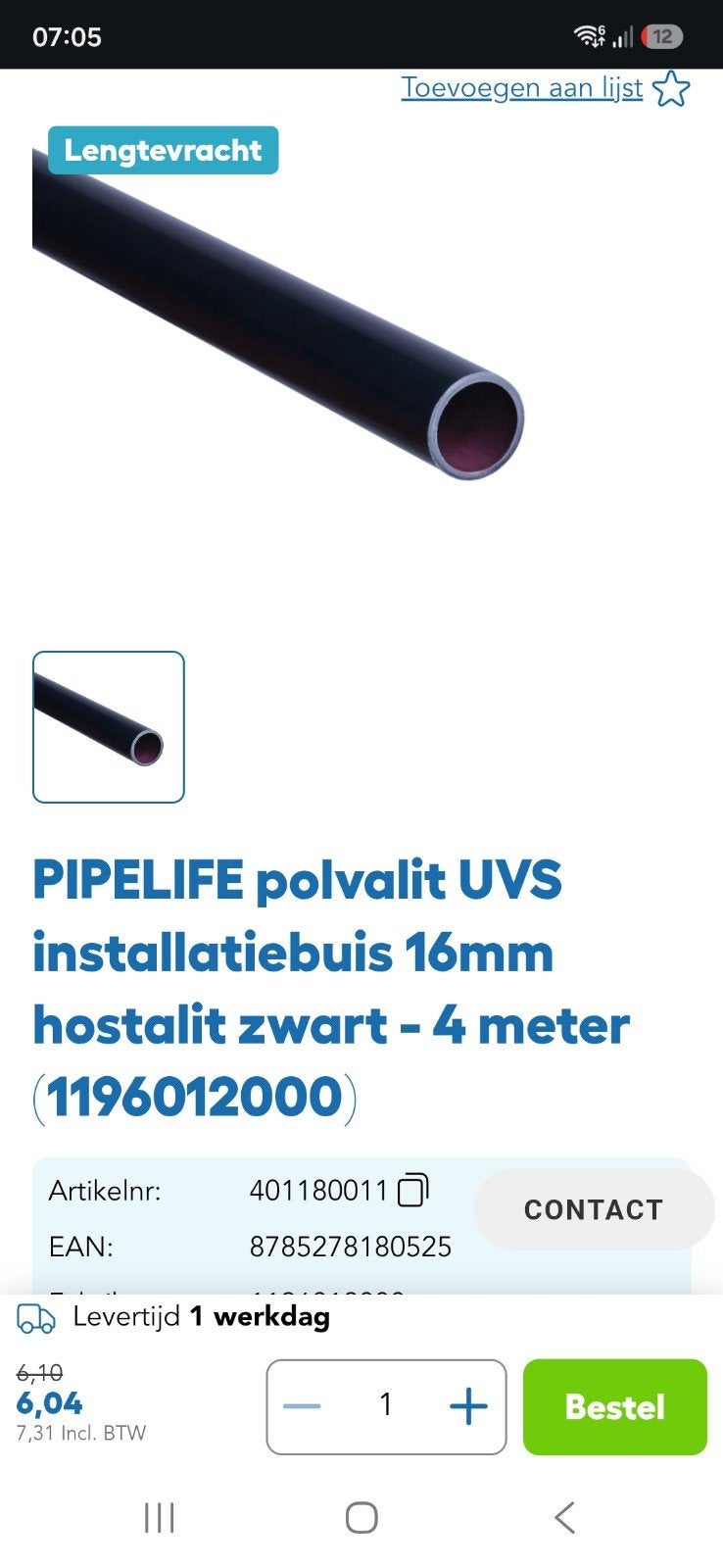 40 meter PVC buis 16mm zwart, Ophalen, Nieuw