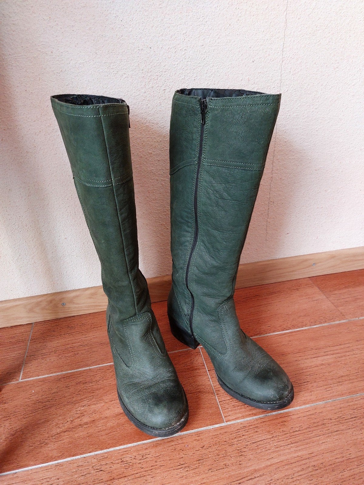 Leren laarzen, groen, Ophalen, Zo goed als nieuw, Groen, Hoge laarzen