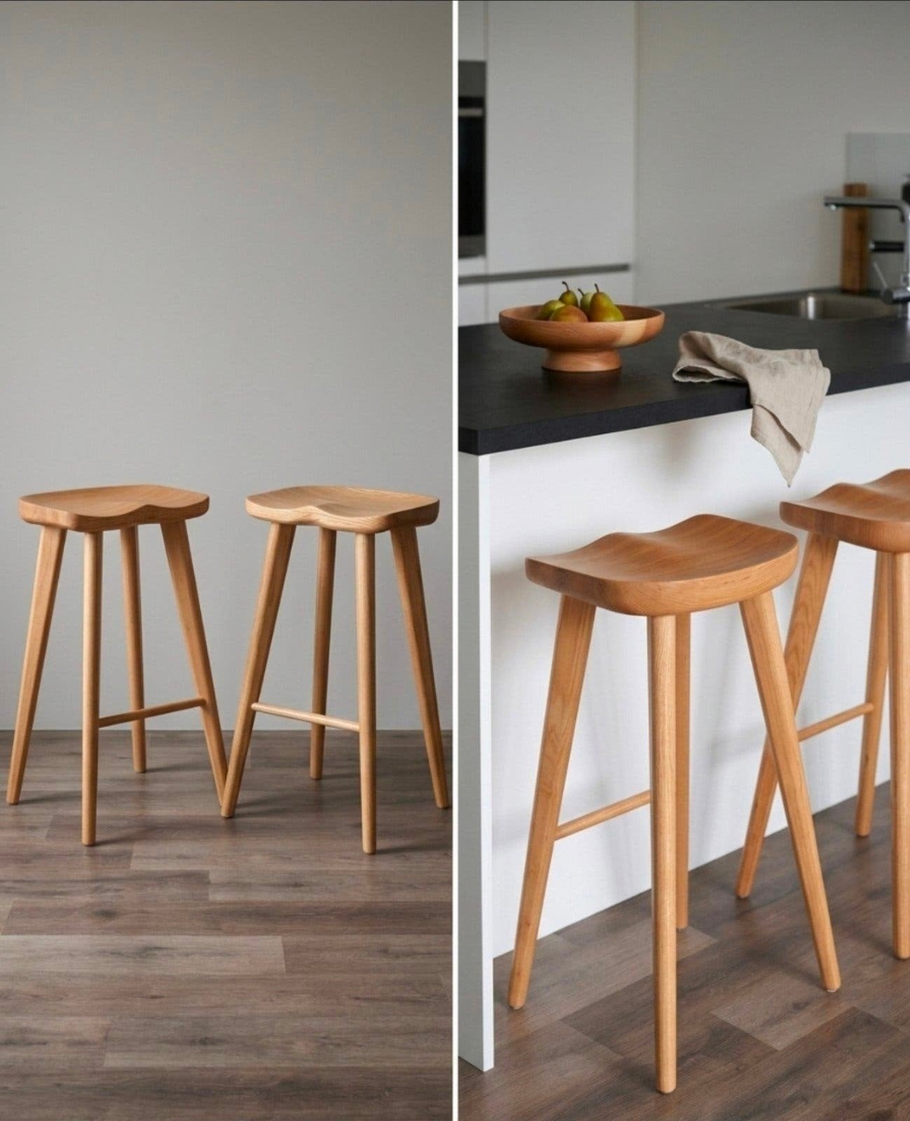 Set van 2 massief houten loods 5 barkrukken, Ophalen, 60 tot 90 cm, Zo goed als nieuw, Hout