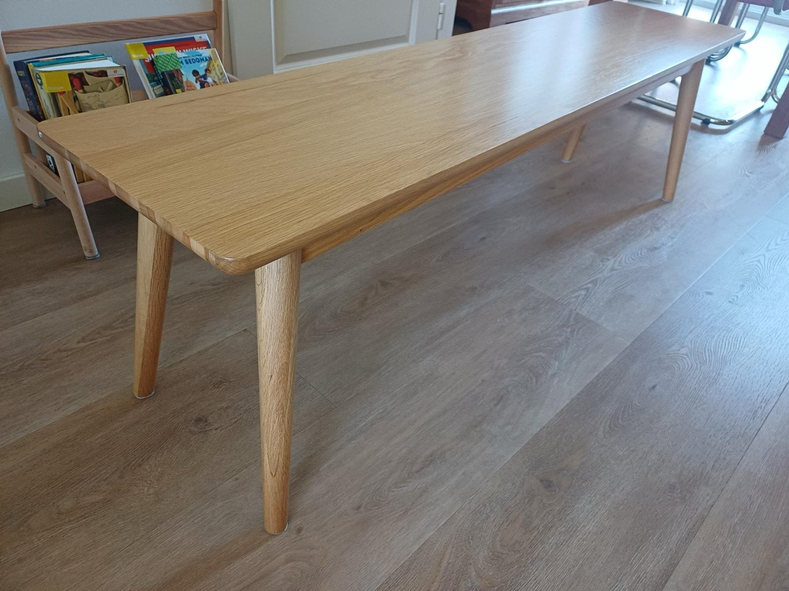 Deens design houten bankje - 150 cm, Ophalen, Bruin, Zo goed als nieuw, Deens design retro