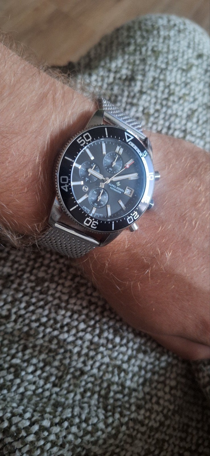 Alpha Sierra Navigator Chronograph  met originele doos, Overige merken, Staal, Polshorloge, Ophalen of Verzenden