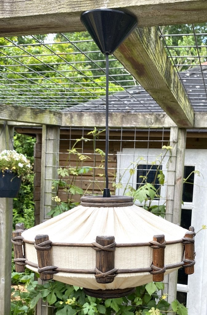 Leuke Bamboe Lamp - vintage retro manou flower power, Gebruikt, Vintage retro, Textiel, E27 (groot)