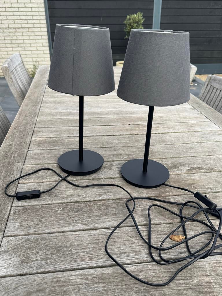 Ikea Skaftet nachtlampen/tafellampen met grijze kap., Ophalen, Zo goed als nieuw, Metaal, Minder dan 50 cm