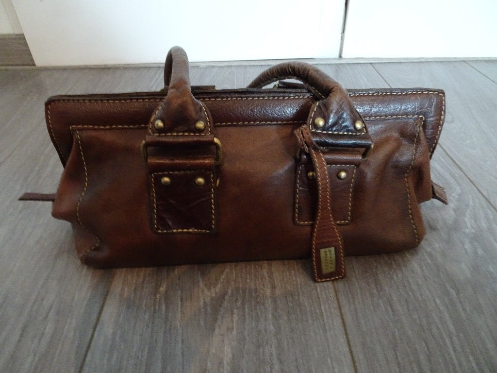 Bruine Leren Tas Duifhuizen Echt Leer Ruime Dames Tas, Ophalen of Verzenden, Gebruikt, Bruin, Handtas