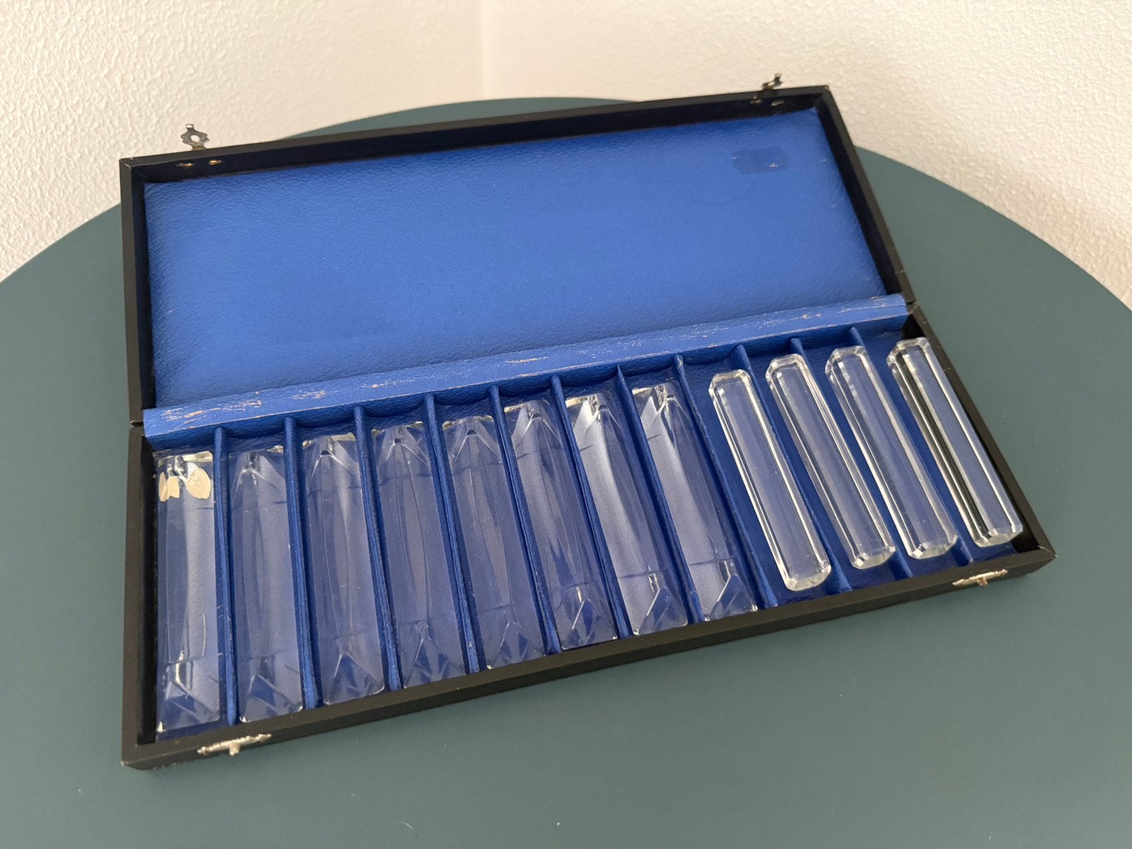 12 Kristallen Messenleggers in Originele Cassette – Art Deco, Ophalen of Verzenden